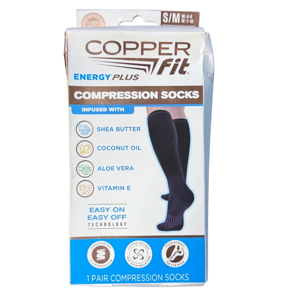 Copper Fit Energy Plus Compression Socks Size S/M Men 6-9 Women 7-10‎ Knee High